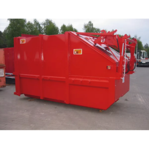 The Model AS Compactor in red standing outside.