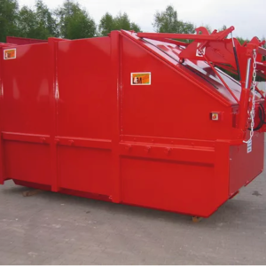 Model AS Skip Portable Compactor in red from a side profile outside.